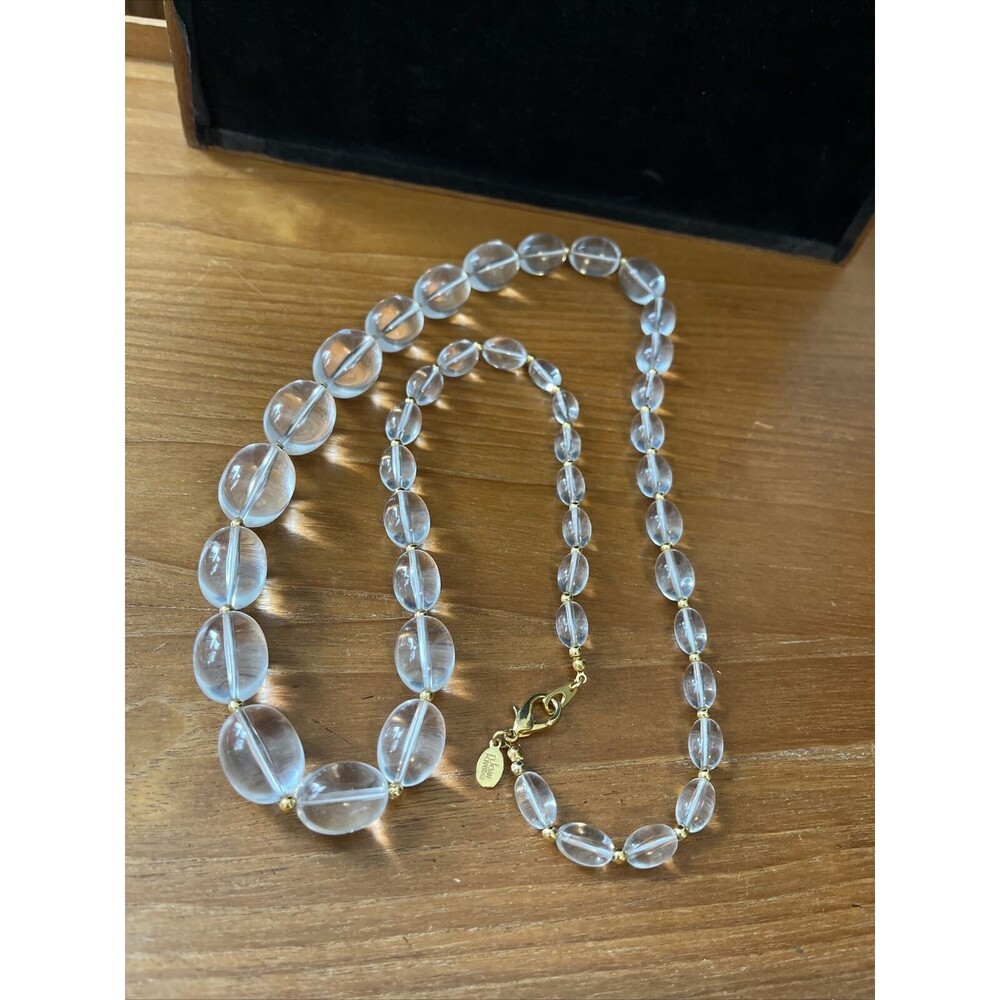 Signed Joan Rivers Clear Lucite Graduated Oval Beads Gold tone Spacers 32 Inches
